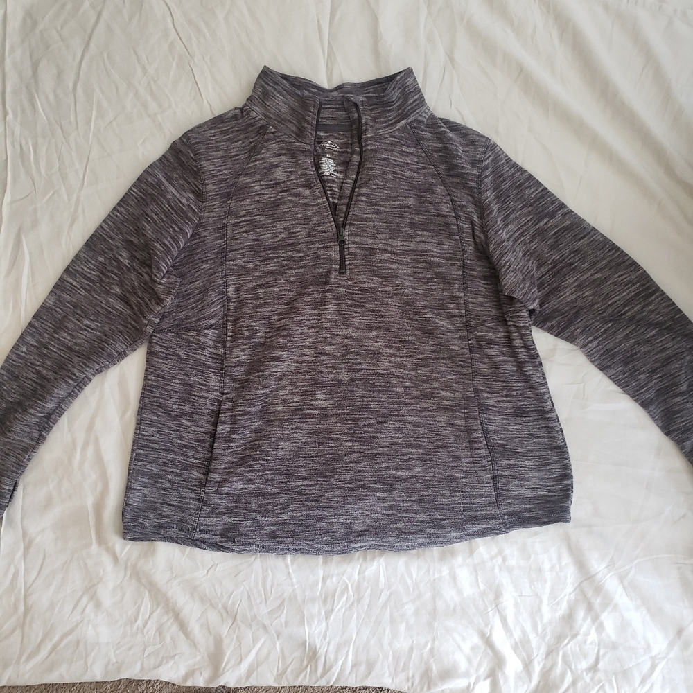 St Johns Bay Active Womens Heathered Gray Quarter-Zip Pullover Polar Bear XL